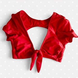 Red Tie-Front Swim Top